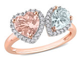 1.75 Carat (ctw) Morganite and Aquamarine Heart Ring in 10K Rose Gold with Diamonds